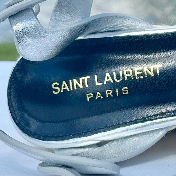 NEW Saint Laurent Tribute Espadrille Wedge Sandals YSL Metallic Silver Italy 36 - Picture 13 of 16
